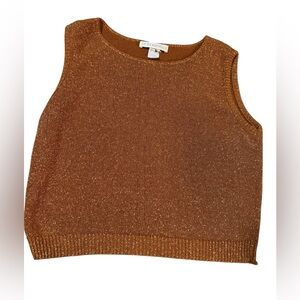 Vtg JP Berringer Metallic Bronze Sparkle Sleeveless Sweater Vest Retro Glam Sz M